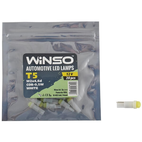 

Автолампа WINSO 12V COB T5 W2x4.6d 1LED 0,5W white 20шт.уп. 127190
