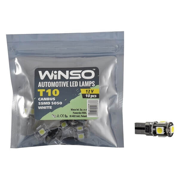 

LED лампа Winso T10 12V SMD5050 W2.1x9.5d Canbus 127370