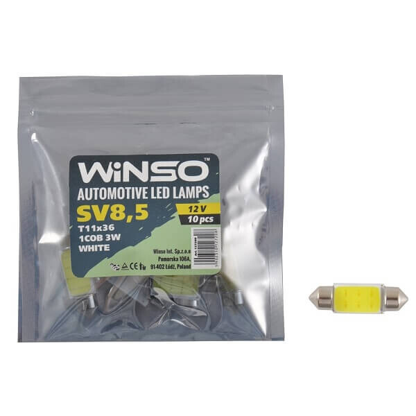

Автолампа WINSO 12V COB SV8.5 T11x36 1LED 56LM white 10шт.уп. 127200