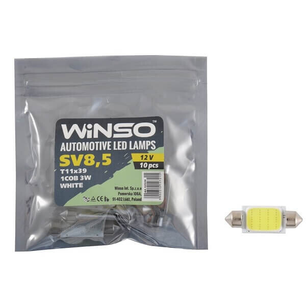 

Автолампа WINSO 12V COB SV8.5 T11x39 1LED 56LM white 10шт.уп. 127210