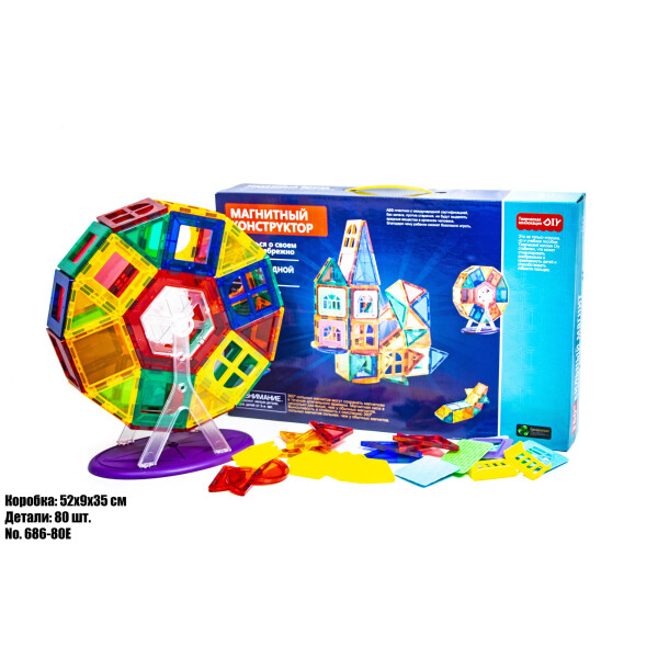 

Магнитный конструктор DIY 686-80E 80 элементов разной формы и цвета с переменными магнитами