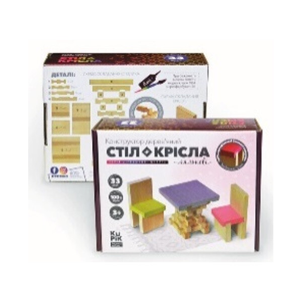 

Конструктор дерев. "Стіл+крісла" лялькові 33 дет. //