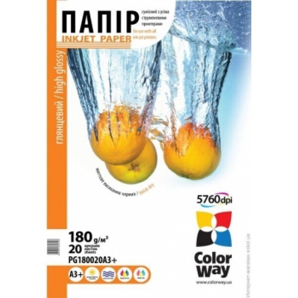 

Фотобумага CW глянцевая 180г/м2 A3+ 20л (PG180020A3+)