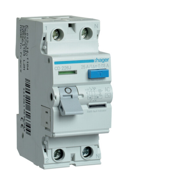 

Дифференциальное реле УЗО Hager CD226J 2P 25A 30mA тип AC устройство защитного отключения дифреле(3384)