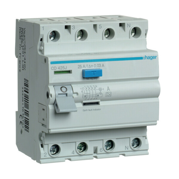 

Дифференциальное реле УЗО Hager CD425J 4P 25A 30mA тип A устройство защитного отключения дифреле(3355)