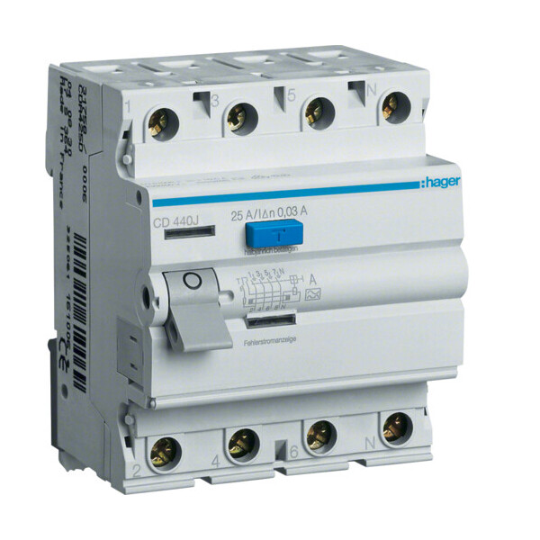 

Дифференциальное реле УЗО Hager CD440J 4P 40A 30mA тип A устройство защитного отключения дифреле(3356)