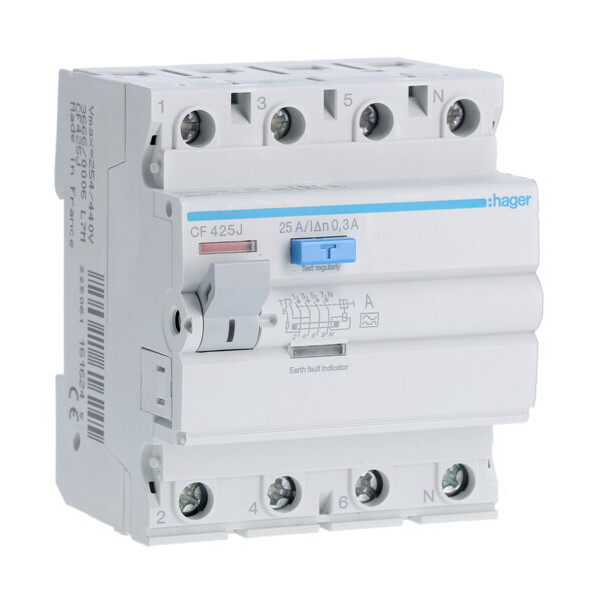 

Дифференциальное реле УЗО Hager CF425J 4P 25A 300mA тип A устройство защитного отключения дифреле(3366)