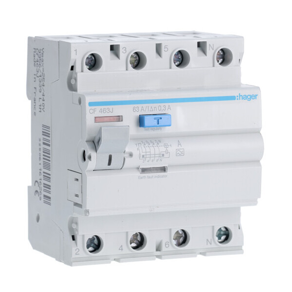 

Дифференциальное реле УЗО Hager CF463J 4P 63A 300mA тип A устройство защитного отключения дифреле(3368)