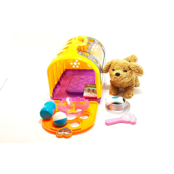 

Игровой набор щенок и аксессуары для ухода за ним, + переноска + прочие аксессуары, Namten, разноцветный. Щенок танцует, ходит, лает, просит кушать.