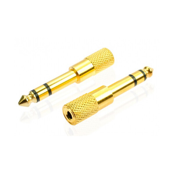 

конвертер Jack 6.3 (папа) / Jack 3.5 (мама) Stereo, Gold, металл,Q100