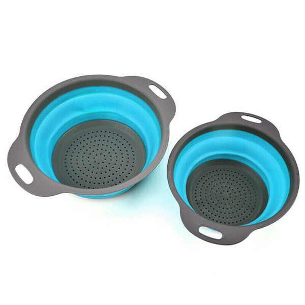 

Дуршлаг силиконовый складной 2 шт в комплекте (большой + маленький) Collapsible filter baskets Синий (242453212)