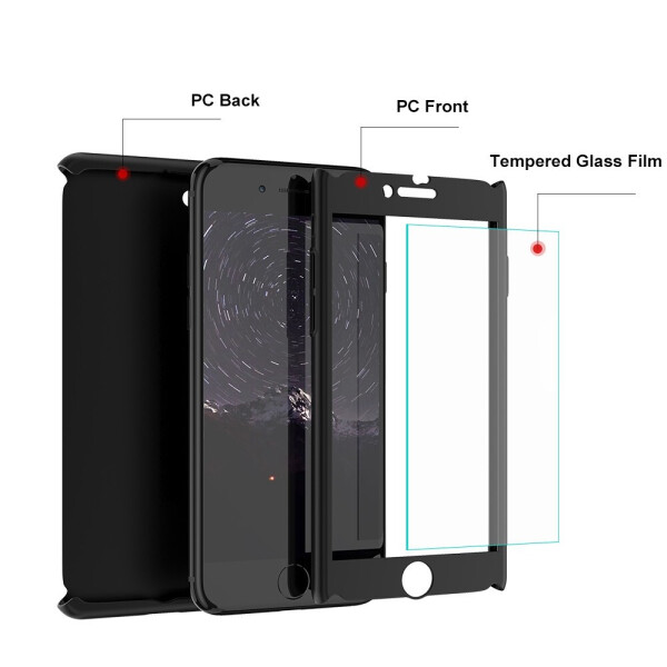 

Противоударный чехол 360° Без бренда + стекло 9Н на Iphone 6/6s Black (23311132)