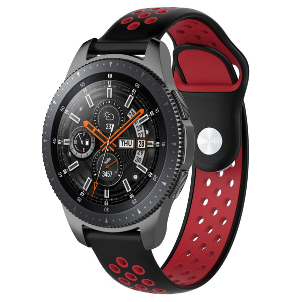 Акция на Ремешок для Samsung Galaxy Watch 46 мм | Gear S3 | Galaxy Watch 3 45 mm силиконовый перфорированный Черно-Красный BeWatch (1020113) от Allo UA