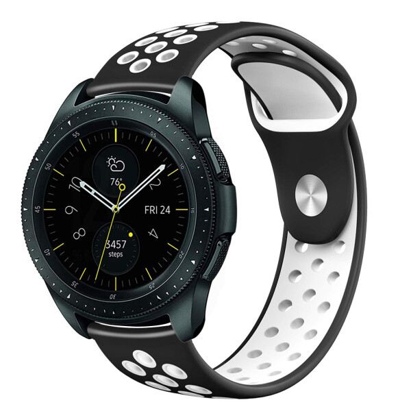 

Ремешок для Samsung Galaxy Watch 46mm | Gear S3 | Galaxy Watch 3 45 mm силиконовый перфорированный 22мм Черно Белый BeWatch (1020112)