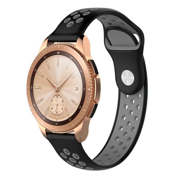 

Ремешок для смарт-часов Samsung Galaxy Watch 42mm | Galaxy Watch 3 41 mm силиконовый пефорированный 20мм Черно Серый BeWatch (1010114)
