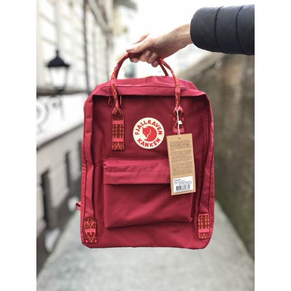 

Рюкзак городской Fjallraven Kanken Classic Handles 16 л Бордовый ручка с орнаментом (D1932)