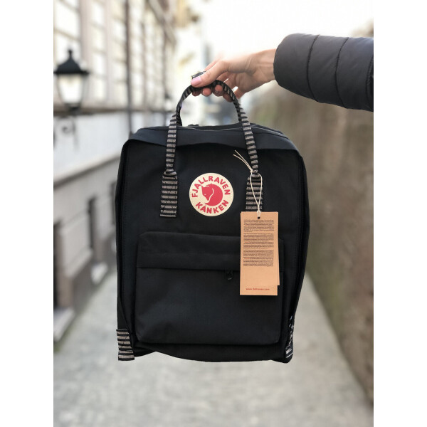 

Рюкзак городской Fjallraven Kanken Classic Handles 16 л чёрный с полосатой ручкой (D1934)