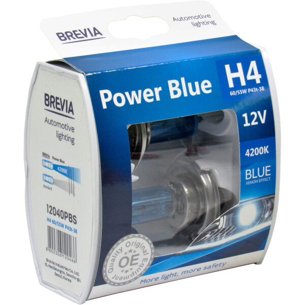 

Лампочка галогенная H4 P43t 12V-60 / 55Вт (Brevia) 4200K (Power Blue) (кт. 2шт.) 12040PBS