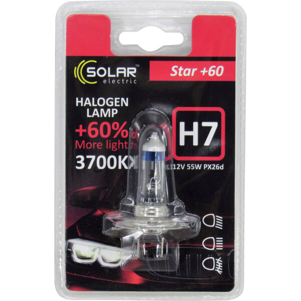 

Лампочка галогенная H7 PX26d 12V-55Вт (Solar) 3700K (Starlight) +60 blister 1237B1