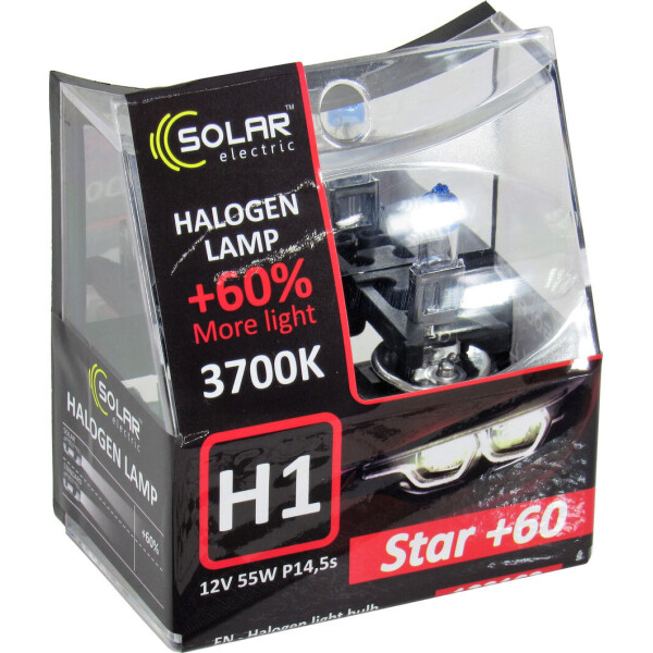 

Лампочка галогенная H1 P14.5s 12V-55Вт (Solar) 3700K (Starlight) +60 (кт.2шт) 1231S2