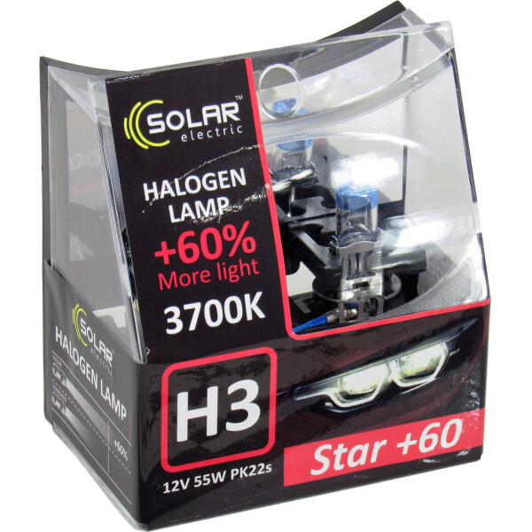 

Лампочка галогенная H3 PK22s 12V-55Вт (Solar) 3700K (Starlight) +60 (кт. 2шт) 1233S2