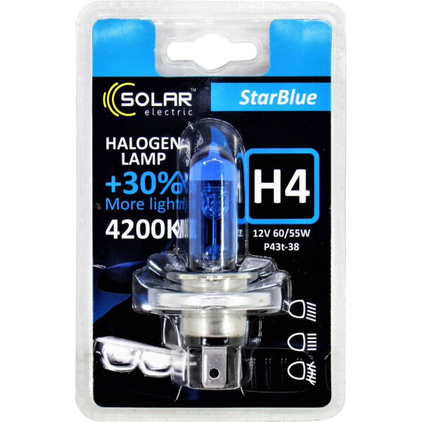 

Лампочка галогенная H4 P43t 12V-60/55Вт (Solar) 4200K (Star Blue) blister 1244B1