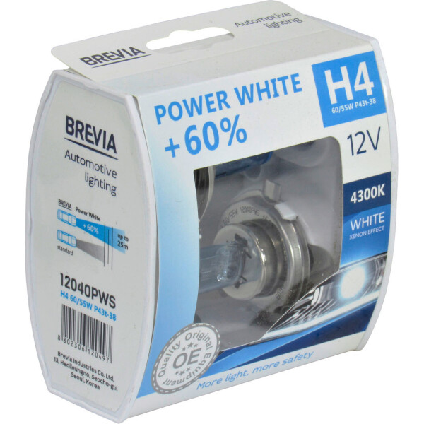 

Лампочка галогенная H4 P43t 12V-60 / 55Вт (Brevia) 60 4300K (Power White) 12040PWS