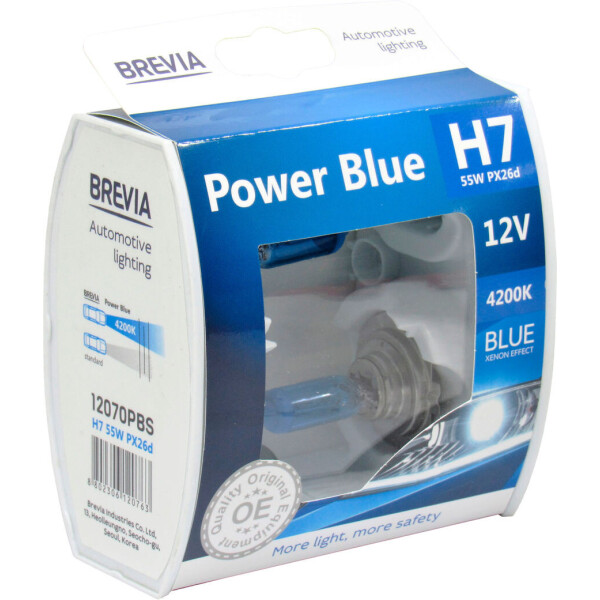 

Лампочка галогенная H7 PX26d 12V-55Вт (Brevia) 4200K (Power Blue) (кт. 2шт.) 12070PBS