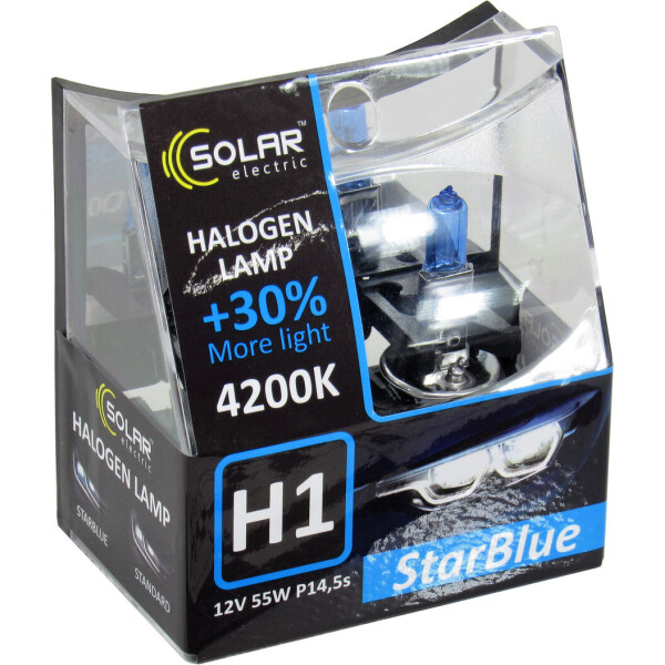 

Лампочка галогенная H1 P14.5s 12V-55Вт (Solar) 4200K (Star Blue) (кт.2шт) 1241S2