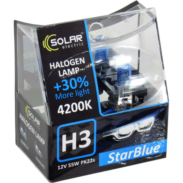 

Лампочка галогенная H3 PK22s 12V-55Вт (Solar) 4200K (Star Blue) (кт. 2шт) 1243S2
