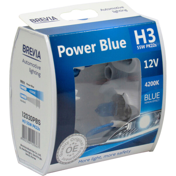 

Лампочка галогенная H3 PK22s 12V-55Вт (Brevia) 4200K (Power Blue) (кт. 2шт.) 12030PBS
