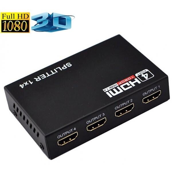 

Сплиттер 1x4 порта HDMI splitter ver 1,4 1080P 4K 3D Черный (20053100245)