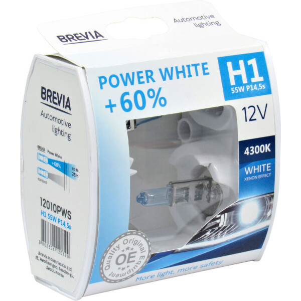 

Лампочка галогенная H1 P14.5s 12V-55Вт (Brevia) +60 4300К (Power White) 12010PWS
