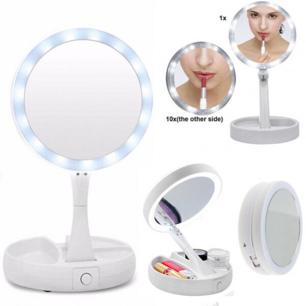 

Складное косметическое зеркало для макияжа круглое увеличительное 10X My Fold Away Mirror с LED подсветкой Белое (20053100024)