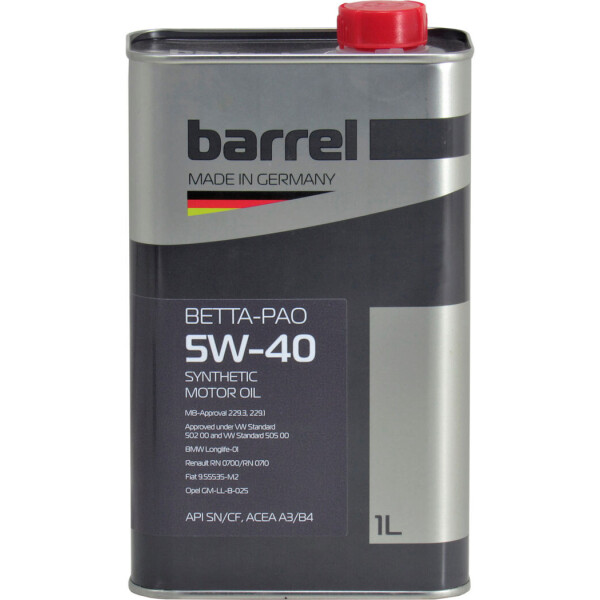 

Моторное масло бензин, дизель 5W-40 (Barrel) Betta-Pao 1л.