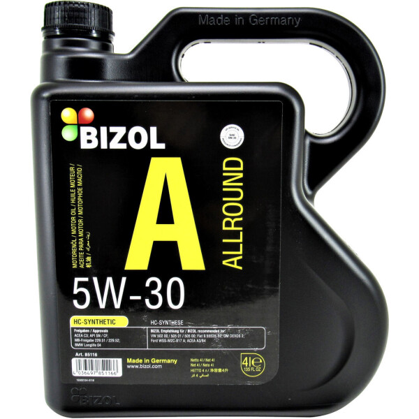 

Моторное масло бензин, дизель 5W-30 (Bizol) Allround 4л.