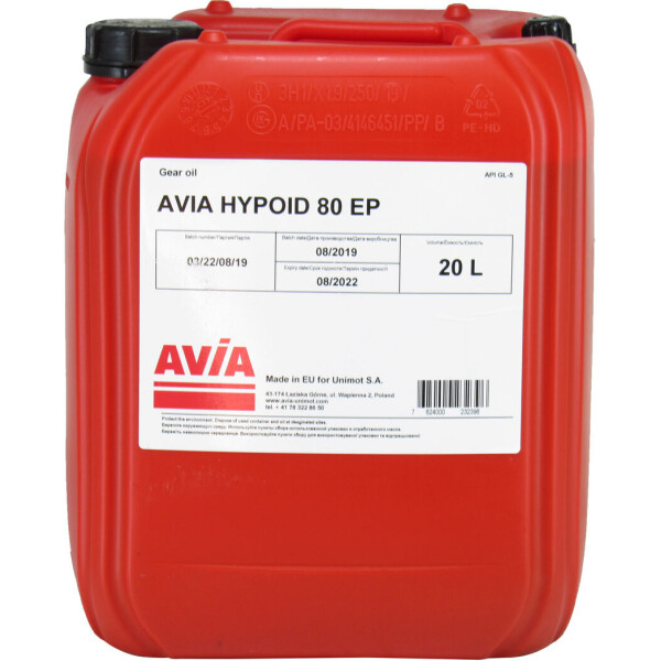 

Трансмиссионное масло 80W-90 (AVIA) Hypoid 80EP GL-5 20л.