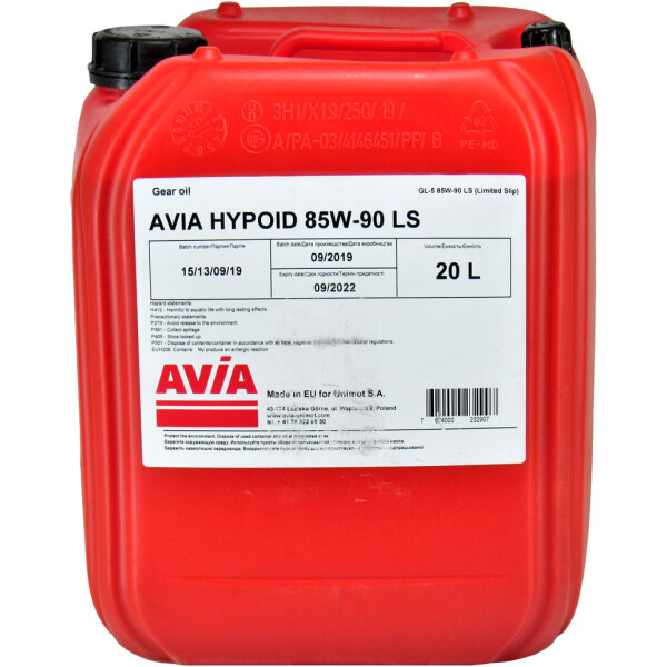 

Трансмиссионное масло 85W-90 (AVIA) Hypoid GL-5 20л.