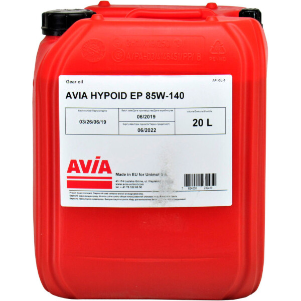 

Трансмиссионное масло 85W-140 (AVIA) Hypoid EP GL-5 20л.