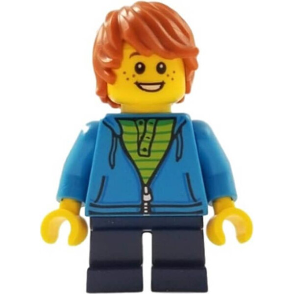 

LEGO City Boy, Dark Azure Hoodie with Green Striped Shirt (gen108)
