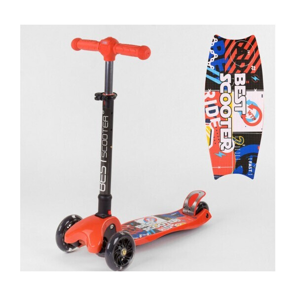 

Трехколесный самокат Best Scooter складной с рисунком и фонариком 49886 Красный