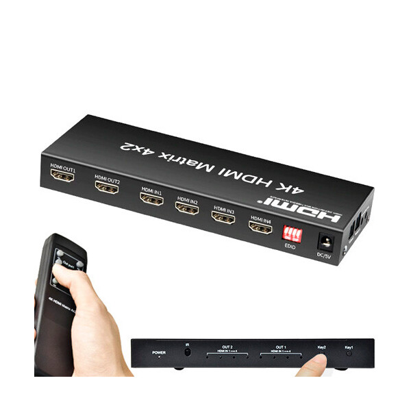 

HDMI 4x2 матрица 4K 3D, матричный коммутатор с пультом ДУ + EDID