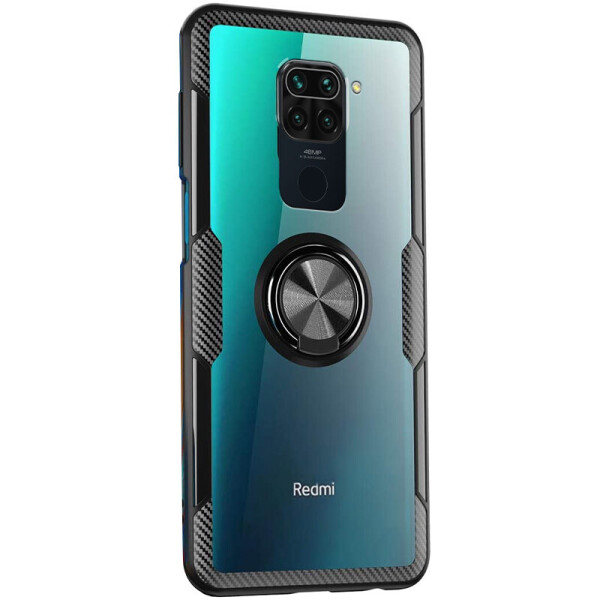 

Противоударный Защитный Термополиуретановый Чехол - Накладка с Магнитным Кольцом - Держателем Deen CrystalRing for Magnet (opp) для Xiaomi Redmi Note 9 / Redmi 10X Поликарбонатный / с Функцией Подставки / Бесцветный / Черный