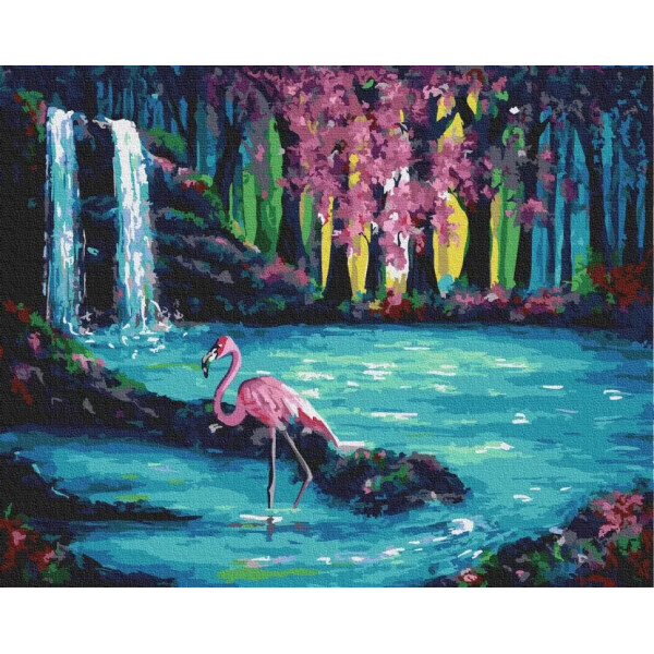 

Картина по номерам. Rainbow Art Фламинго у водопада GX30193-RA