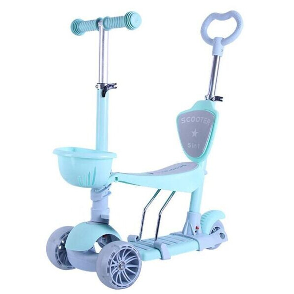 

Детский самокат беговел 5 в 1 Scooter Smart С родительской ручкой Мятный (sci112)