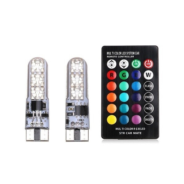 

2x LED W5W T10 лампа в автомобиль с пультом ДУ, 6SMD, 16 цветов