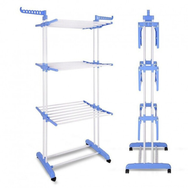 

Трехэтажная складная напольная сушилка для белья Garment Rack вертикальная голубая