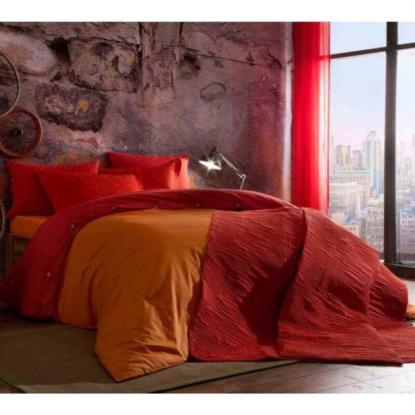 

Двуспальный евро комплект TAC Colorful Orange Ранфорс / простынь на резинке