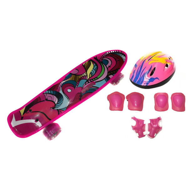 

Скейт Profi Penny Board LED 22 с ручкой PINK 57 × 15 см с защитой (527-174)