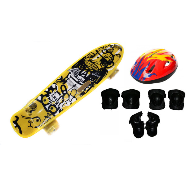 

Скейт Profi Penny Board LED 22 с ручкой YELLOW 57 × 15 см с защитой (527-174)